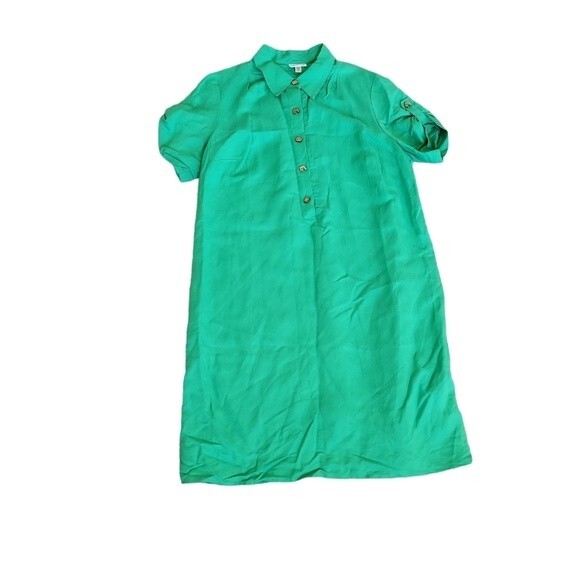 EUC linen animal buttons Coldwater Creek women's adjustable sleeves shirtdress - Picture 2 of 9